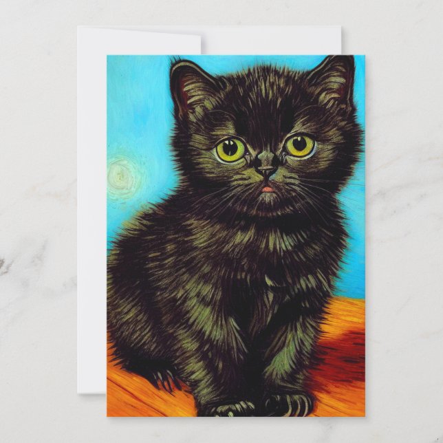 Van Gogh Style Pouting Kitten Save The Date (Front)
