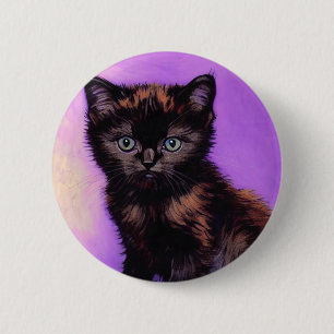 Van Gogh Style Purple Cat 6 Cm Round Badge
