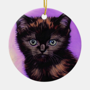 Van Gogh Style Purple Cat Ceramic Tree Decoration