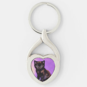 Van Gogh Style Purple Cat Key Ring