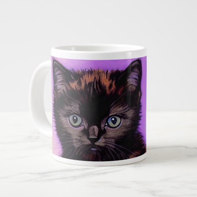 Van Gogh Style Purple Cat Large Coffee Mug (Front Left)