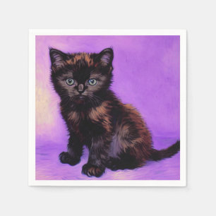 Van Gogh Style Purple Cat Napkin