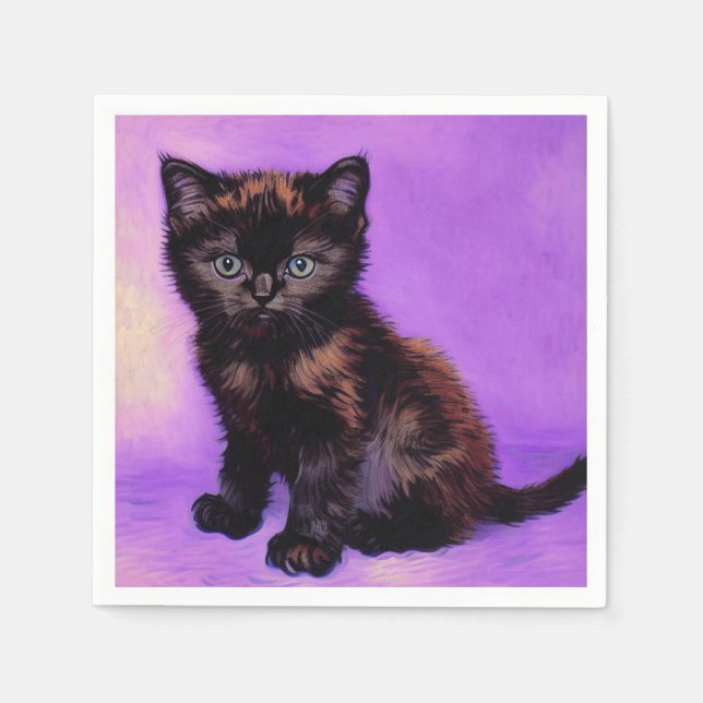 Van Gogh Style Purple Cat Napkin (Front)
