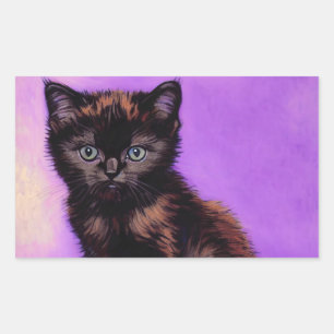 Van Gogh Style Purple Cat Rectangular Sticker
