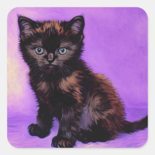 Van Gogh Style Purple Cat Square Sticker