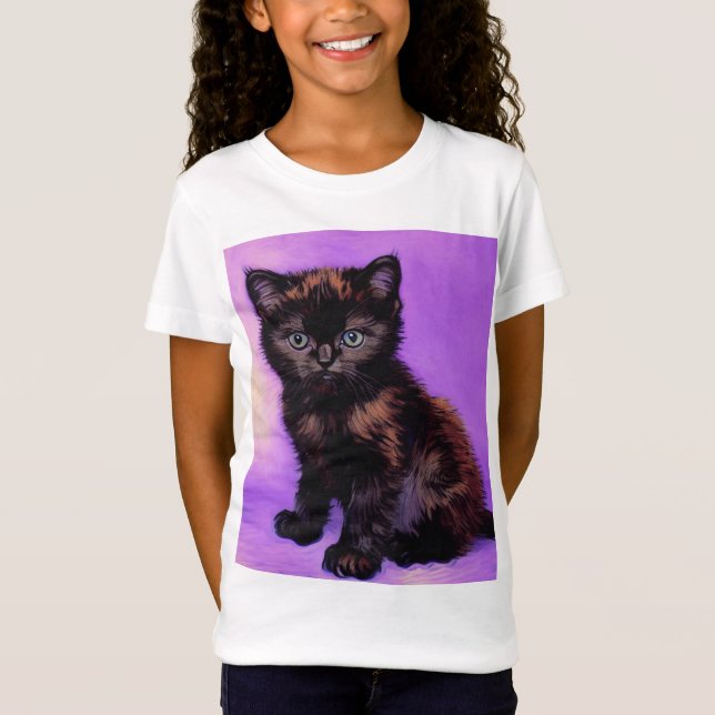 Van Gogh Style Purple Cat T-Shirt (Front)