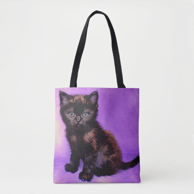 Van Gogh Style Purple Cat Tote Bag (Front)