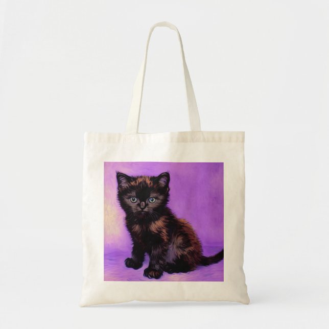 Van Gogh Style Purple Cat Tote Bag (Front)