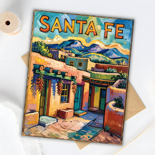 Van Gogh Style Santa Fe Travel Art with Adobe Home Postcard