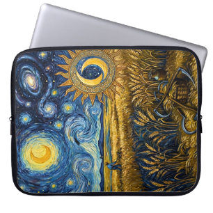 Van Gogh Style Starry Harvest Gold Wheat Field  Laptop Sleeve