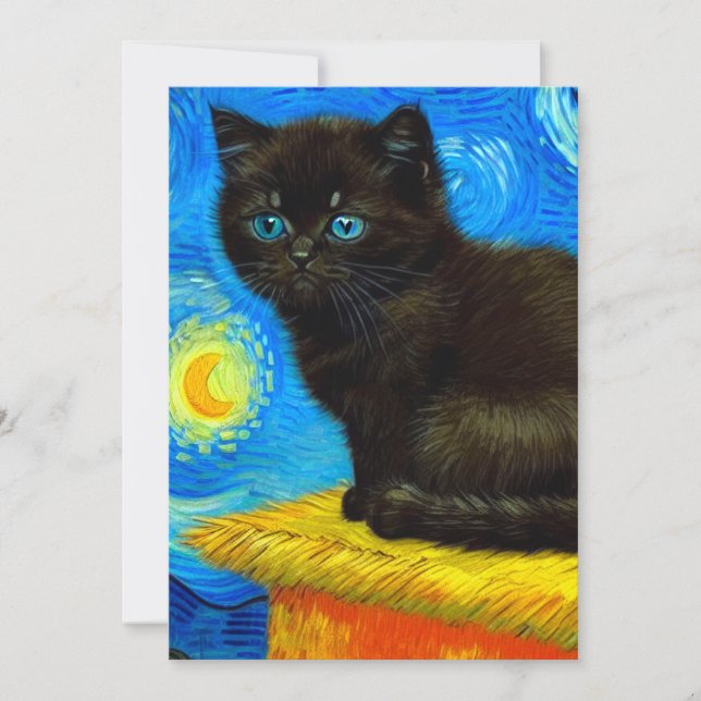 Van Gogh Style Starry Night Cat Announcement (Front)