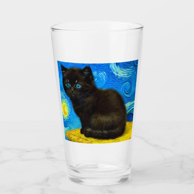 Van Gogh Style Starry Night Cat Glass (Front)