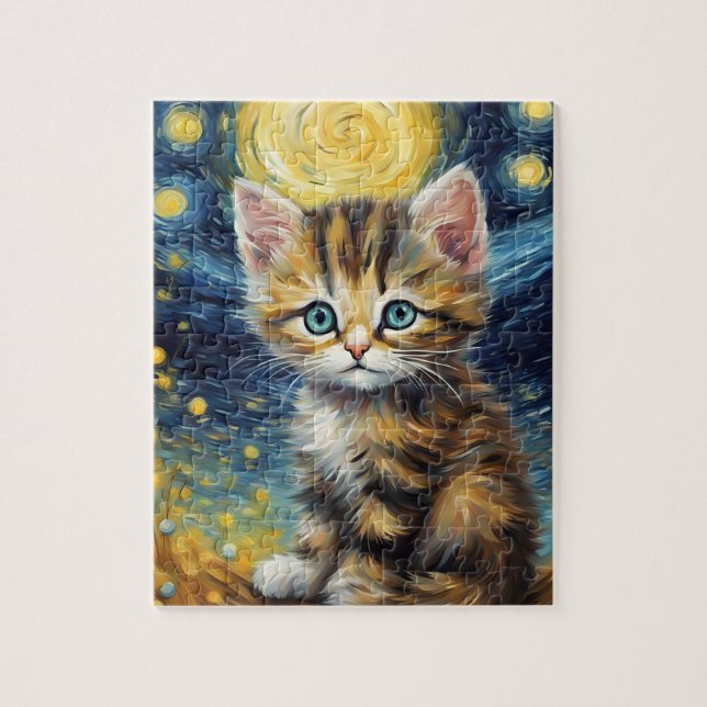 Van Gogh Style Starry Night Cat Jigsaw Puzzle (Vertical)