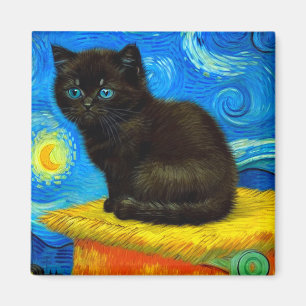 Van Gogh Style Starry Night Cat Magnet