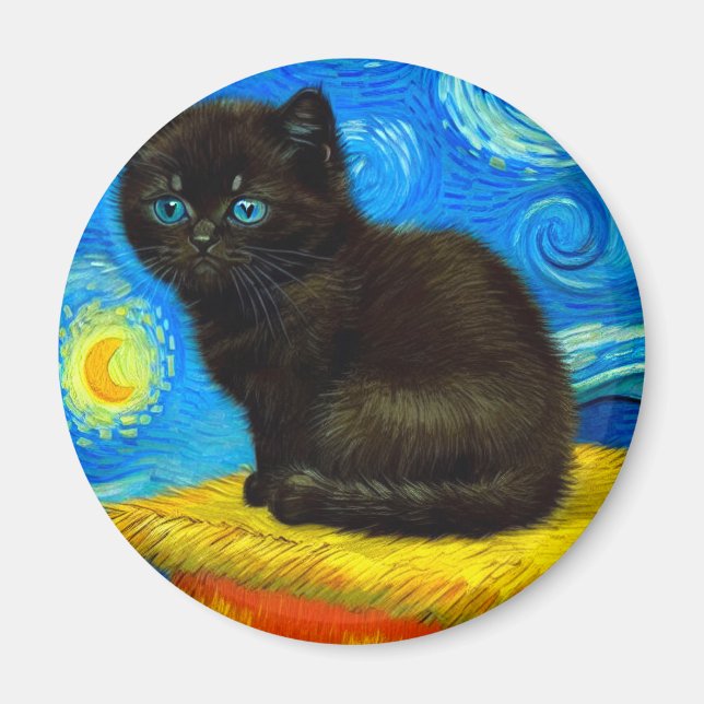 Van Gogh Style Starry Night Cat Magnet (Front)