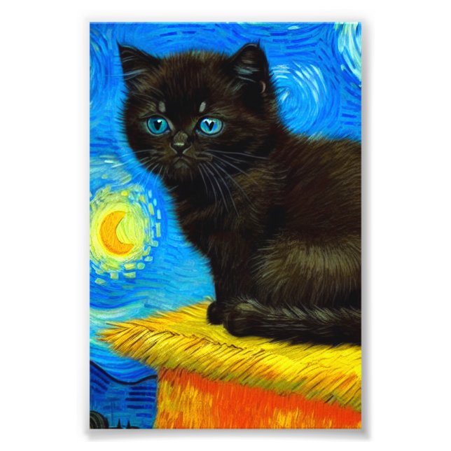Van Gogh Style Starry Night Cat Photo Print (Front)