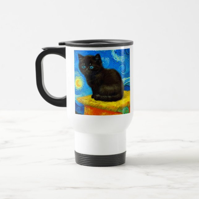 Van Gogh Style Starry Night Cat Travel Mug (Left)