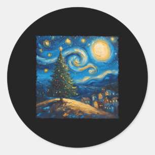 Van Gogh Style The Starry Night Christmas Tree Vil Classic Round Sticker