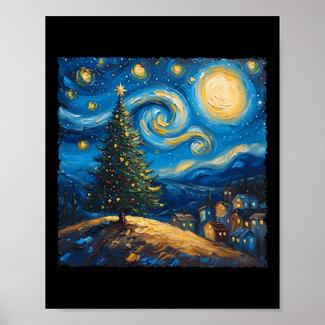 Van Gogh Style The Starry Night Christmas Tree Vil Poster (Front)