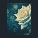 Van Gogh Style White Rose on a Starry Night Postcard<br><div class="desc">Van Gogh Style White Rose on a Starry Night</div>