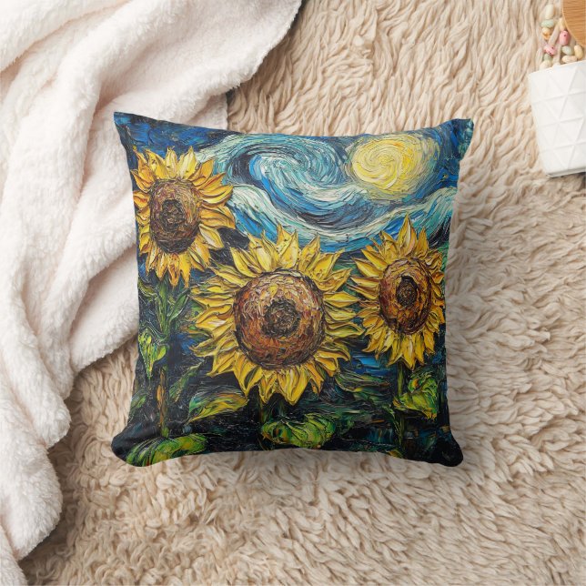 Van Gogh sunflowers and starry night Cushion (Blanket)