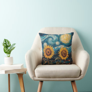 Van Gogh sunflowers and starry night Cushion