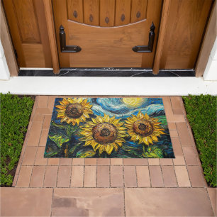 Van Gogh sunflowers and starry night  Doormat