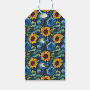 Van Gogh sunflowers and starry night Gift Tags