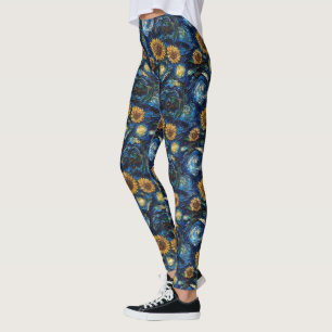 Van Gogh sunflowers and starry night Leggings