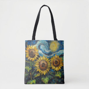 Van Gogh sunflowers and starry night Tote Bag