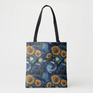 Van Gogh sunflowers and starry night Tote Bag