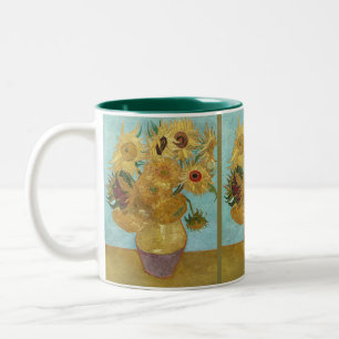 Van Gogh Sunflowers - Blue & Yellow Impressionism Two-Tone Coffee Mug