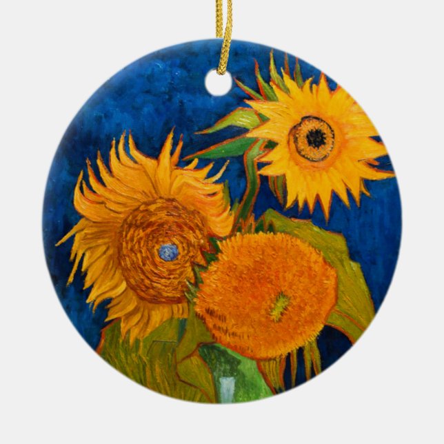 Van Gogh Sunflowers Ceramic Tree Decoration (Front)