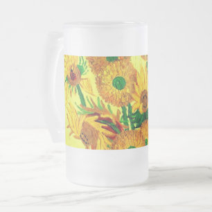 Van Gogh Sunflowers Frosted Glass Beer Mug