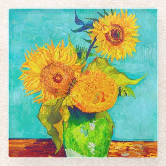 Van Gogh Sunflowers  Glass Coaster (Front)