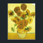 Van Gogh Sunflowers Postcard<br><div class="desc">Van Gogh Sunflowers. Oil painting on canvas from 1888. Vase with Fifteen Sunflowers is one of Vincent Van Gogh’s most beloved still life works. The brilliant use of yellows quietly evokes the end of summer. A great gift for fans of sunflowers,  Van Gogh,  impressionism,  and still life art.</div>