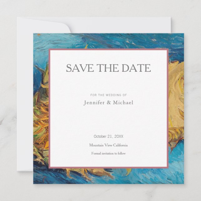 Van Gogh Sunflowers Professional Minimalist Save The Date (Front)