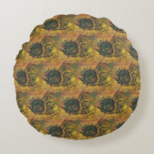Van Gogh Sunflowers - Vintage Golden Floral Art Round Cushion