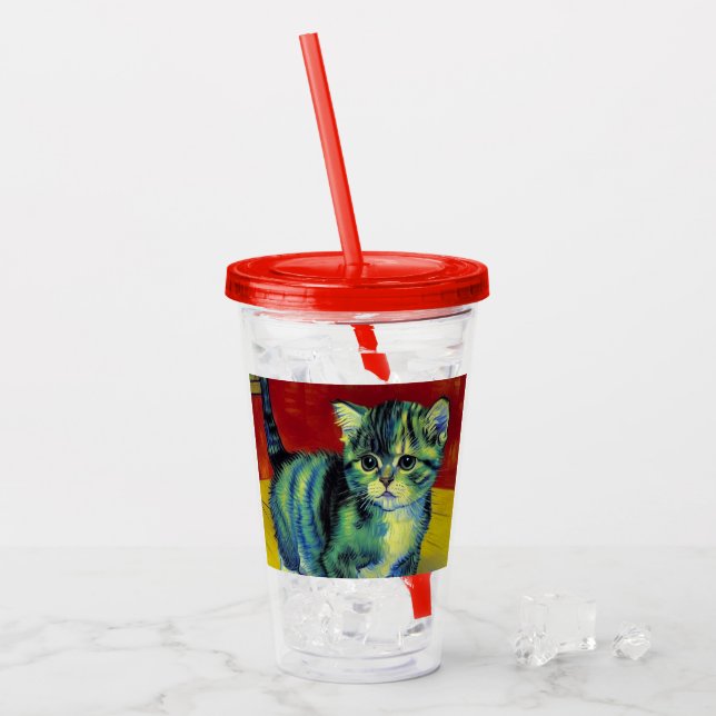 Van Gogh Tabby Cat Acrylic Tumbler (Front Ice)