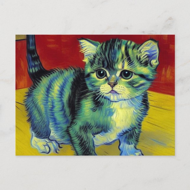 Van Gogh Tabby Cat Holiday Postcard (Front)