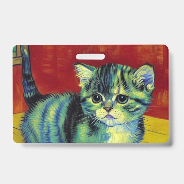 Van Gogh Tabby Cat ID Badge (Front)