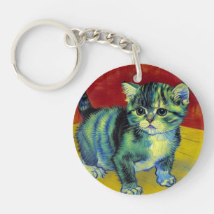 Van Gogh Tabby Cat Key Ring