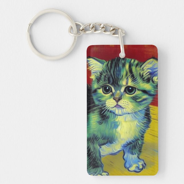 Van Gogh Tabby Cat Key Ring (Front)