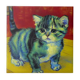 Van Gogh Tabby Cat Tile