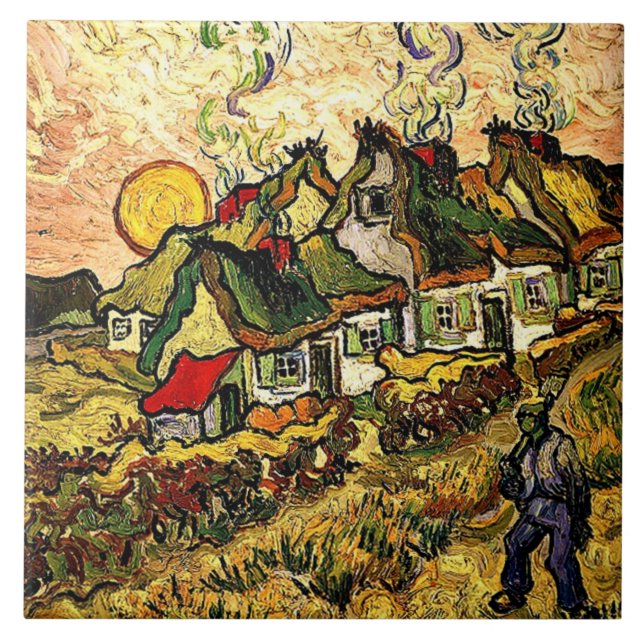 Van Gogh: Thatched Cottages in the Sunshine Tile (Front)