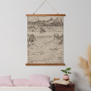 Van Gogh The Harvest Sketches Famous Old Art Wood Hanging Tapestry