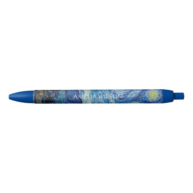Van Gogh – The Starry Night – Custom Text Black Ink Pen (Front)