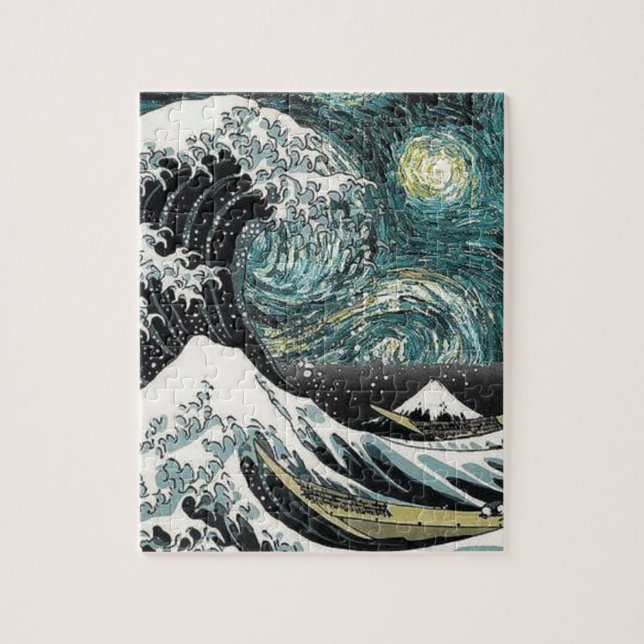 Van Gogh The Starry Night - Hokusai The Great Wave Jigsaw Puzzle (Vertical)