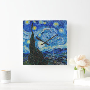 Van Gogh The Starry Night Square Acrylic Wall Clock