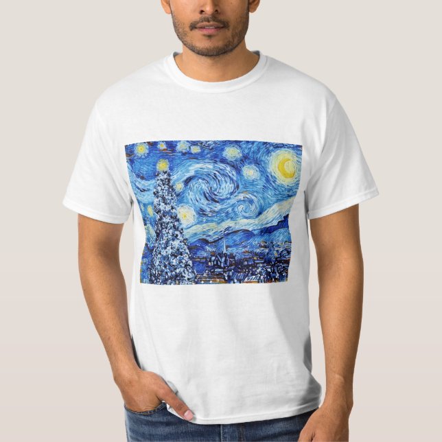 Van Gogh - The Starry Night - White Christmas Art  T-Shirt (Front)